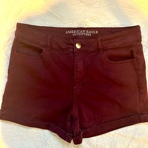 American Eagle Best Fit Ever Hi-Rise Super Stretch Burgundy Denim Shortie Sz. 16